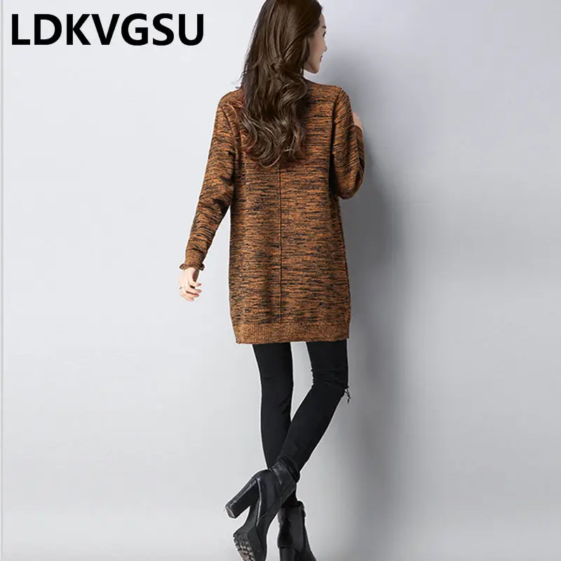 2018 New Spring Autumn Wave Sweater Dress Women Korean Knitted Pullover Loose Plus Size Long Sleeve Print Bottoming Shirt Is1082 | Женская