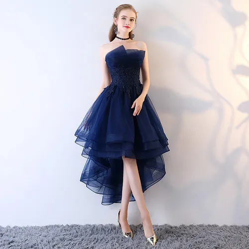 Robe De Soriee, темно-синее, на шнуровке, без бретелек, короткое спереди, длинное сзади, элегантное вечернее платье с аппликацией, вечерние платья для выпускного вечера - Цвет: Navy Blue
