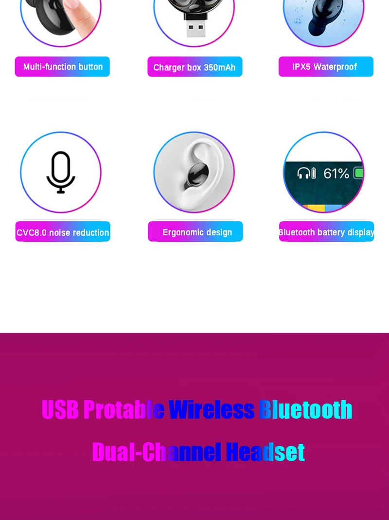 Sicneka TWS Bluetooth 5,0 наушники USB зарядное устройство мини наушники водонепроницаемые IPX5 стерео спортивные наушники гарнитура с микрофоном для IOS