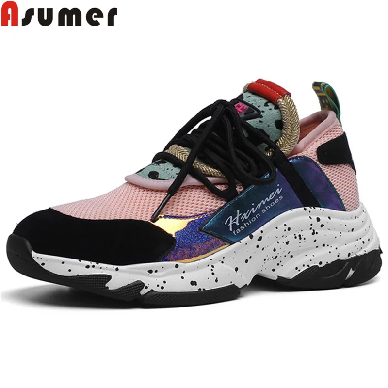 Женские кроссовки из коровьей кожи Asumer разноцветные удобные повседневные на