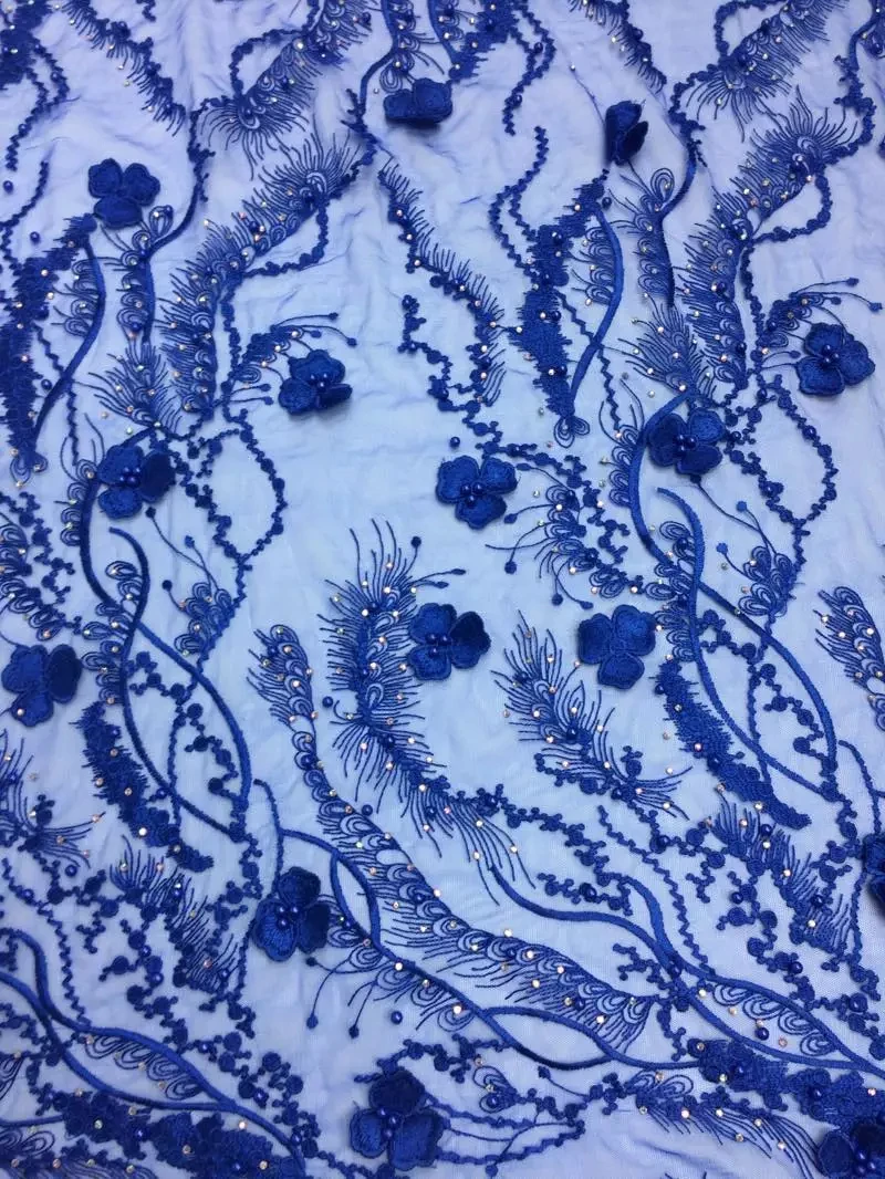 Free shipping African royal blue lace embroidery and 3 d high quality. The arrival of the new wedding fa | Дом и сад