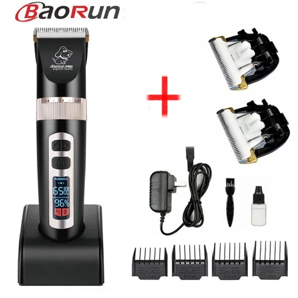 P9 black add 2 blade BaoRun профессиональный триммер для собак Уход За Домашними Животными ЖК-экран машинка для стрижки собак машинка для стрижки волос перезаряжаемая - Цвет: P9 black add 2 blade