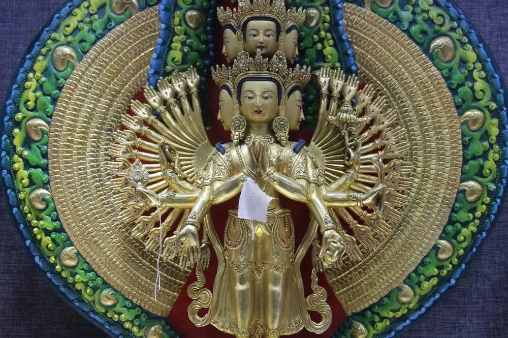 Тибет Буддизм Медь 24 К Золото Свинка Кван-инь Гуань Инь Бодхисаттва