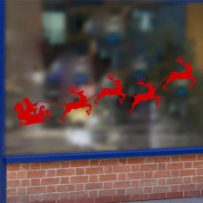 С Новым Годом Санта-Клаус северный олень наклейки на стену детская комната окно