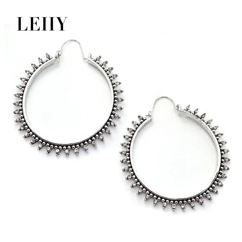 LEIIY изысканный кристалл большой круг себе Хооп Серьги для Для женщин Серебряный