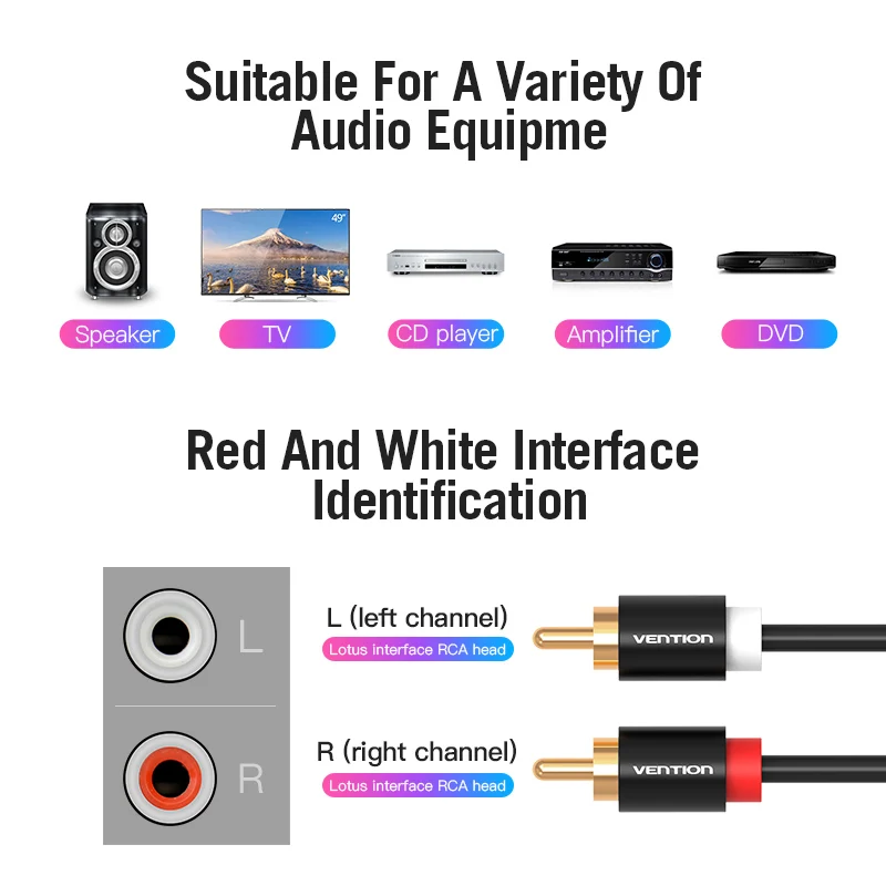 Vention 2RCA к Аудио кабель папа мужчине RCA 1 м 2 3 для домашнего кинотеатра DVD усилитель