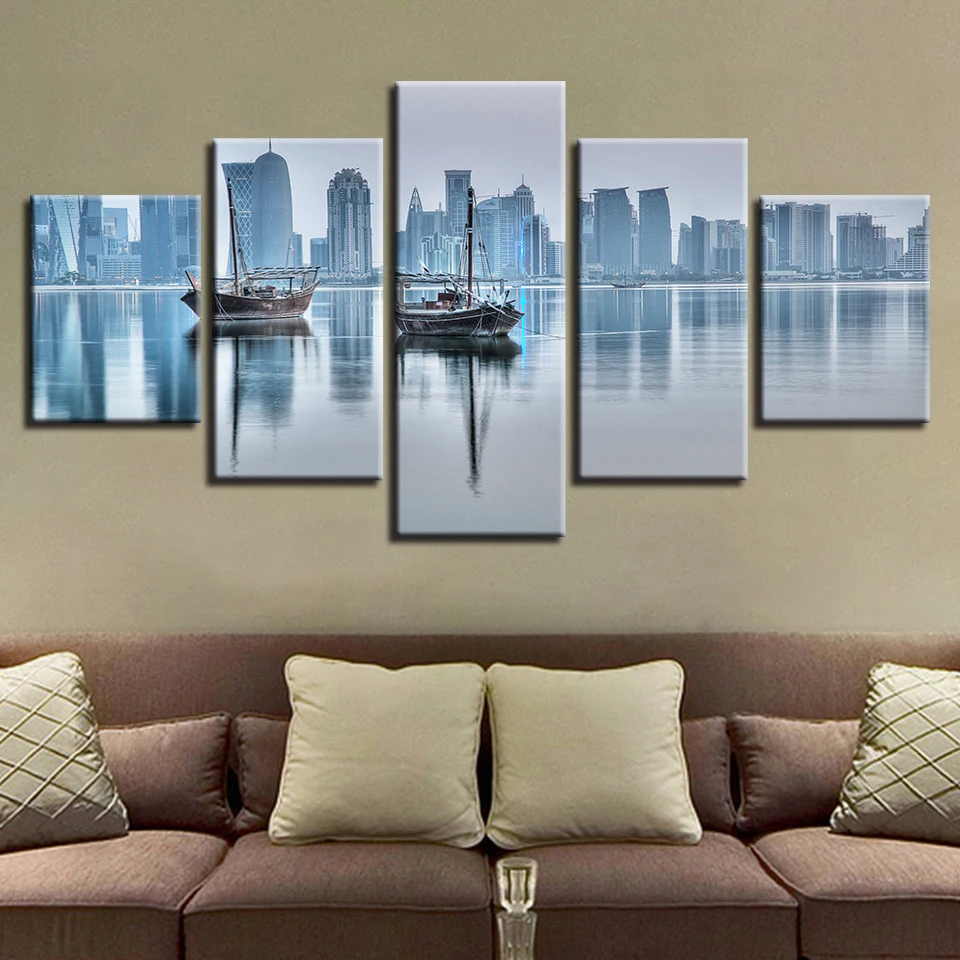Холст HD печатает фотографии домашний Декор 5 шт. Doha City картина с изображением