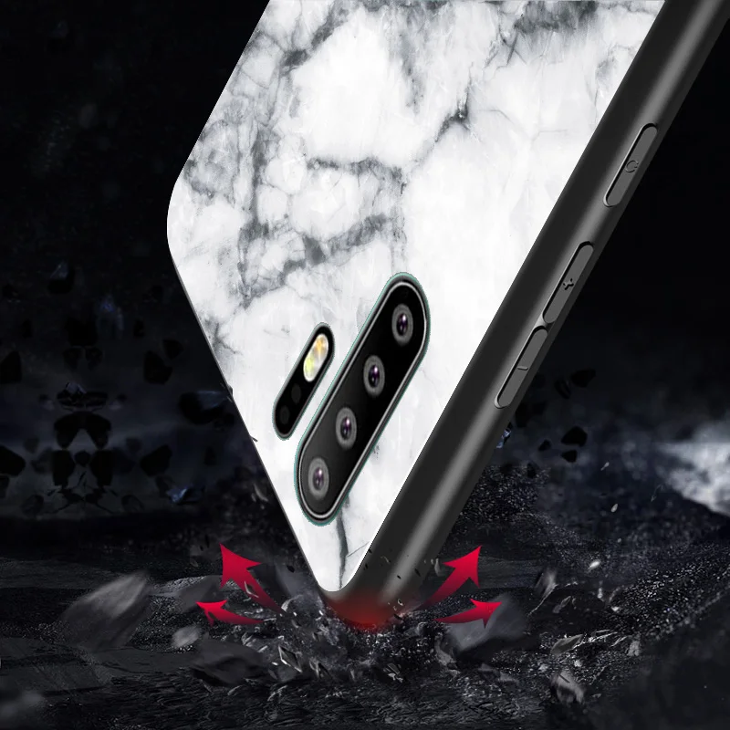 Для huawei P30 Pro Чехол Мрамор зерна прочное защитное Стекло Защита от царапин