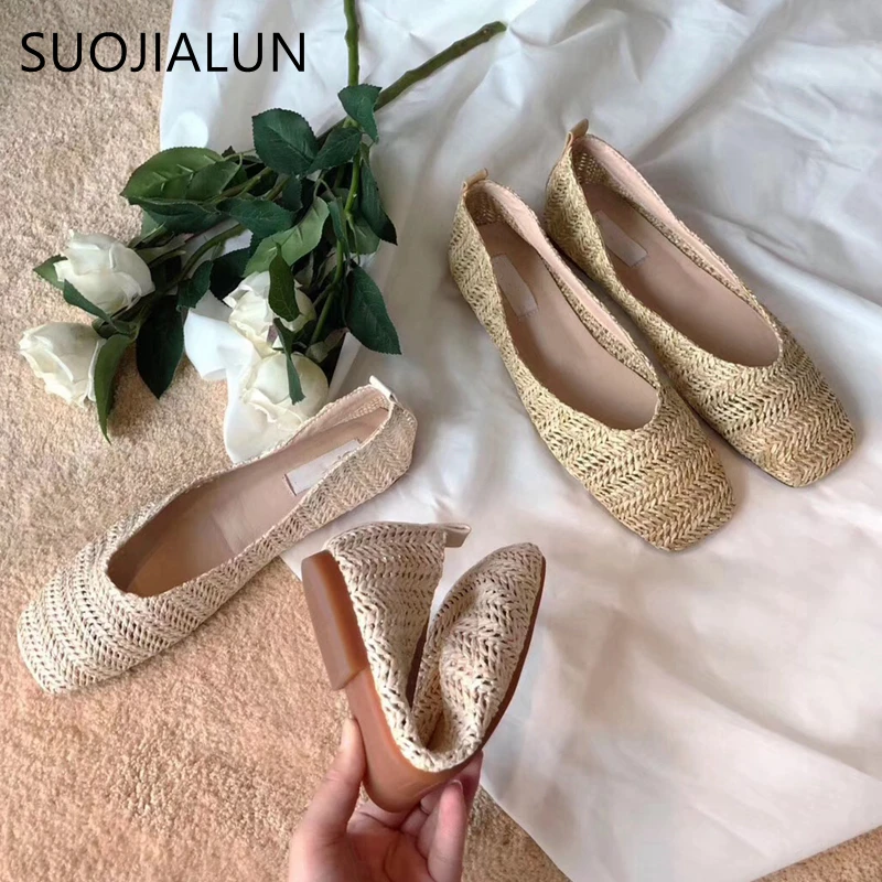 Женские туфли на плоской подошве SUOJIALUN летние дышащие лоферы с закругленным