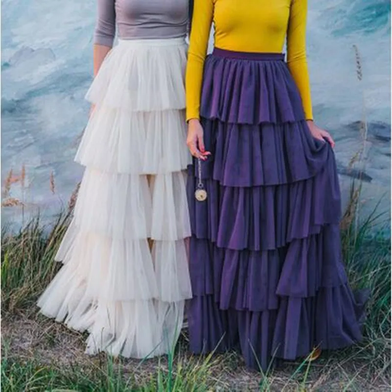 Шикарные многоярусные юбки пачки цвета слоновой кости с оборками длинные из