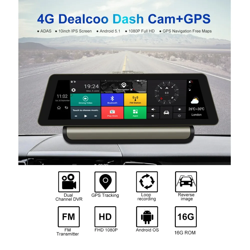 Dealcoo T8 Pro 10 &quotАвтомобильный dvr gps 4 г Android Автомобильная камера wifi 1080 P FHD видео