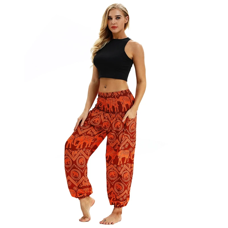 New Women Yoga Pants High Waist Sexy Print Loose Beach Holiday Wide Leg Pants Breathable Fitness Sport Pants Dance Lantern Pant