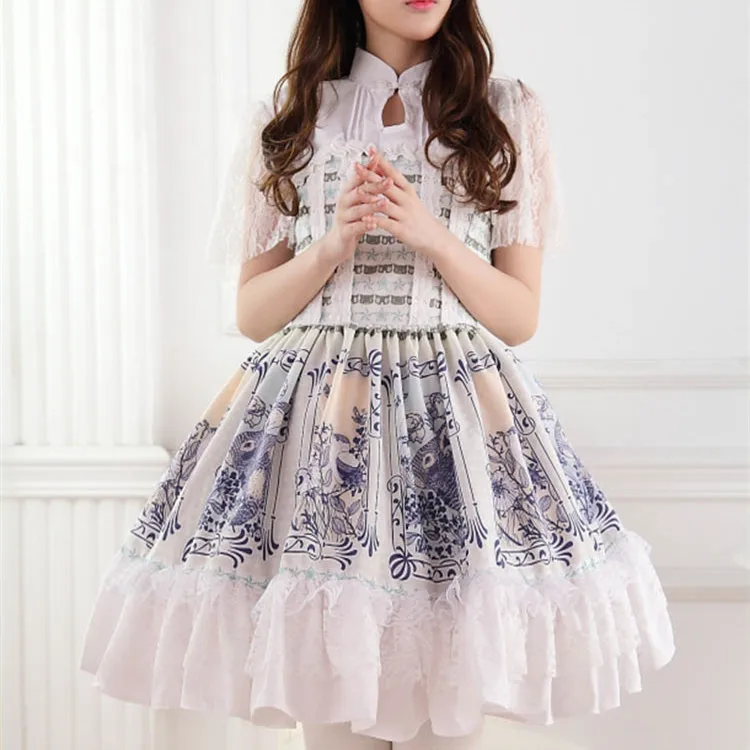 Винтажное цельнокроеное Платье с принтом Алиса в вондленде изображением кролика