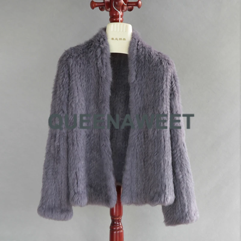 

Real Rabbit Fur Coat Fashion Irregular Collar Knitted Rabbit Fur Cardigan Overcoat Jacket Coat Top Quality