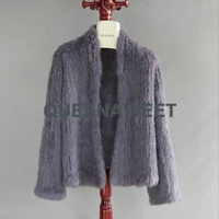 real rabbit fur coat fashion irregular collar knitted rabbit fur cardigan overcoat jacket coat top quality