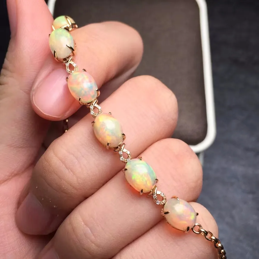 Fine Jewelry Real 18K Rose Gold AU750 G18K 100% Natural AU Opal Gemstones Love Jewellery Bracelets for women Bracelet | Украшения и