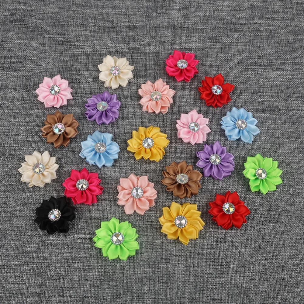 4cm High Quality Small Fabric Satin Flowers with Rhinestone Appliques Flower Sewing Accessories For Girls/Crafts/Clothes/Wedding | Дом и сад