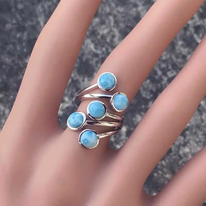 CSJ Natural Blue Larimar Ring Sterling Silver Fine Jewelry Wedding Engagement Party for Women Lady Gift | Украшения и аксессуары
