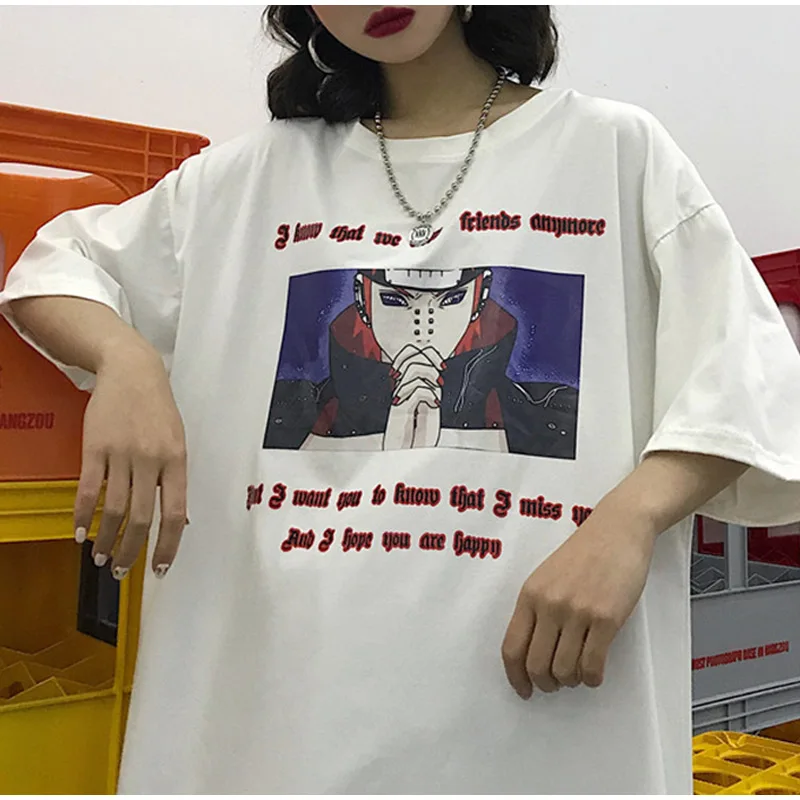 Harajuku футболка уличная Мужская/Женская летняя футболка размера плюс с коротким рукавом для пары Повседневная футболка с принтом Наруто забавная футболка для влюбленных