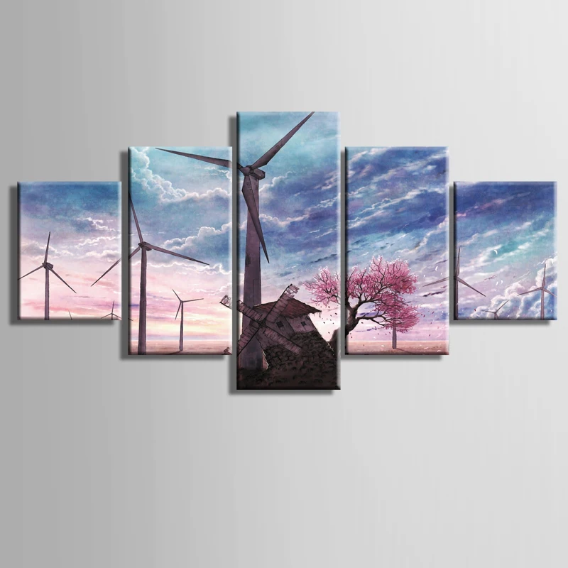 

Beautiful windmill poster paintings 5 piece large canvas print wall art modular painting on decoration pictures /ZT-3-48