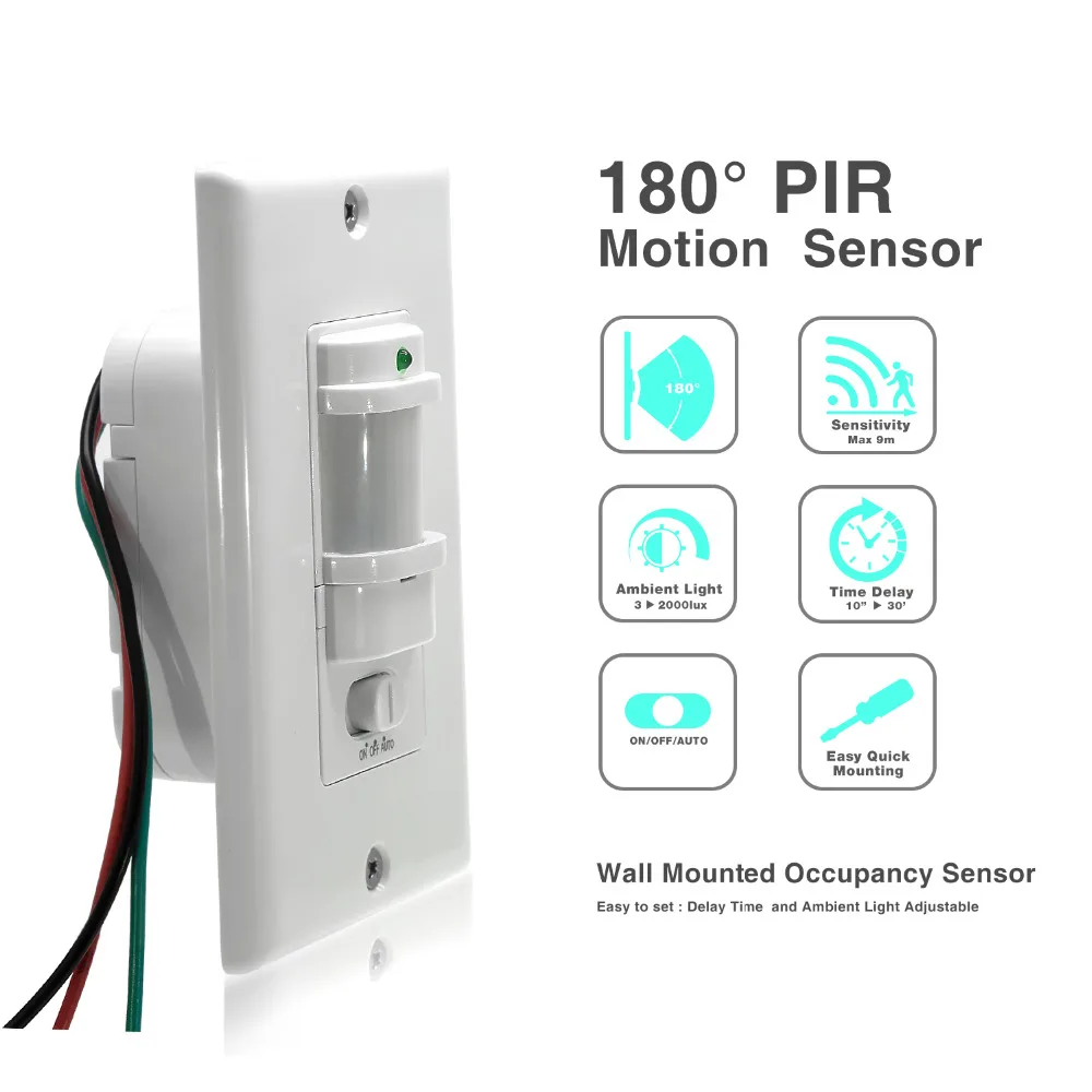 110V~ 220V ВКЛ. Выкл. Автоматическое настенное крепление, датчик движения, переключатель, автоматический PIR инфракрасный датчик, светильник, переключатель с макс. 9m