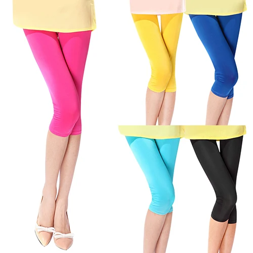 Women's Candy Color Stretchy Cropped Leggings Ultra Thin Shorts Pants | Женская одежда