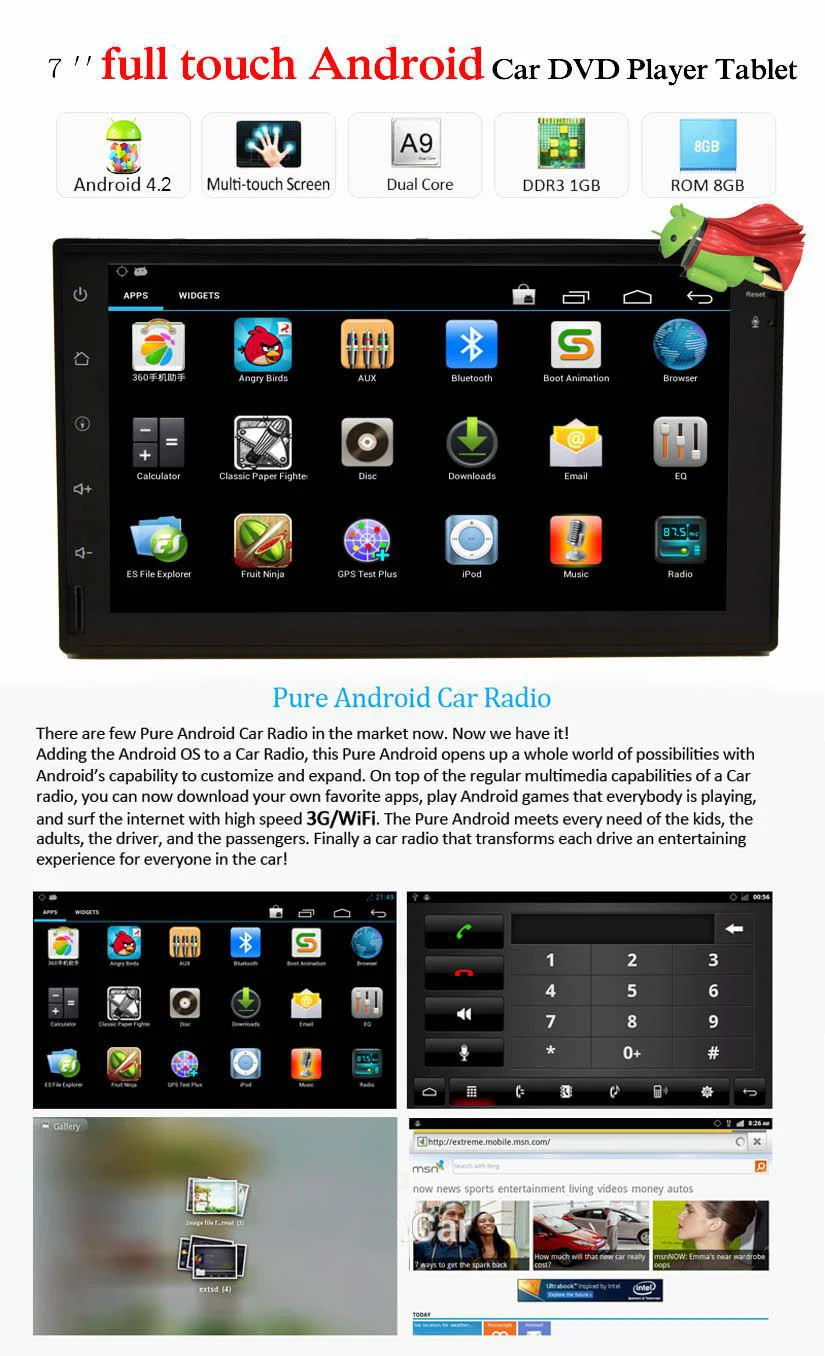2015 новый! 7 " сенсорный емкостный экран android-4.2.2 пк автомобиля планшет NO-DVD с GPS