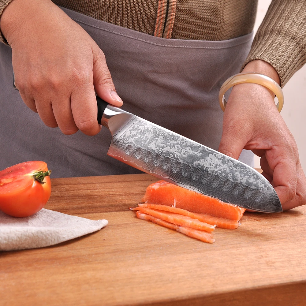 

SUNNECKO 7" Damascus Santoku Kitchen Knife Japanese VG10 Steel Core Blade Razor Sharp G10 Handle Cut Chef's Cooking Knives