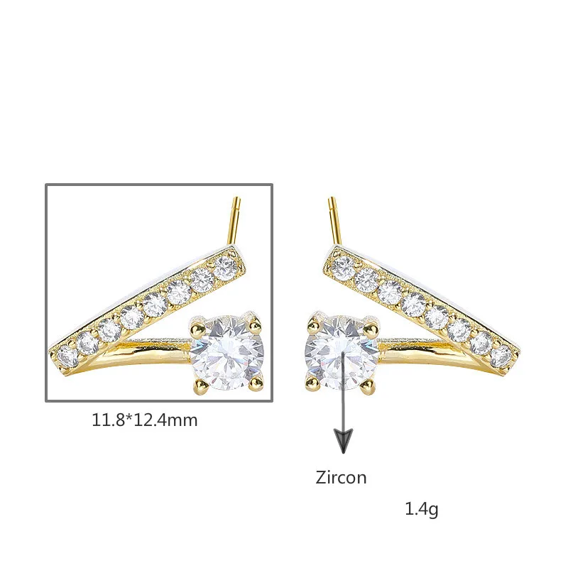 

Flyleaf 18k Gold V-type Cubic Zirconia Stud Earrings For Women Real 925 Sterling Silver High Quality Girl Fashion Fine Jewelry