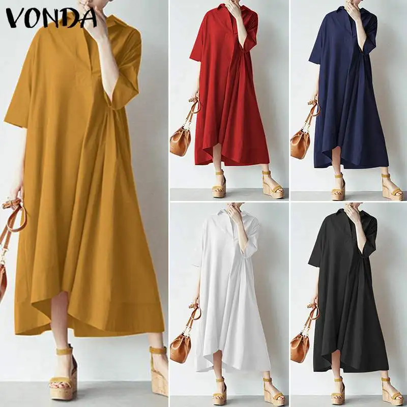 VONDA, платье макси для беременных, женское, повседневное, с длинным рукавом, повседневное, однотонное, платье-рубашка, вечернее, для матери, для беременных, сарафан, S-5XL