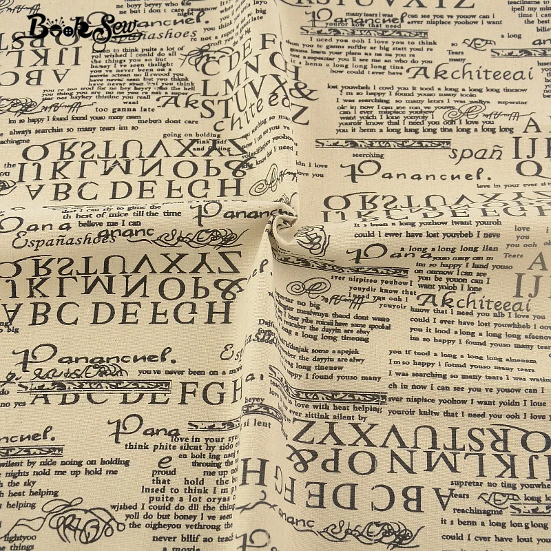 Бежевая хлопчатобумажная льняная ткань с надписями тканевая Ткань для шитья