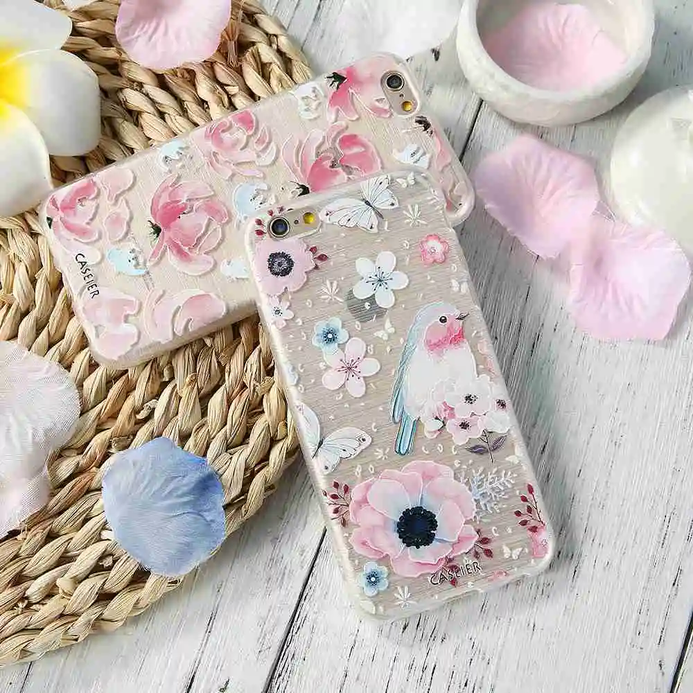 Caseier чехол для iPhone 7 Plus Чехол Красочные Цветы Узор Мягкий ТПУ Iphone 8 Рамки весна
