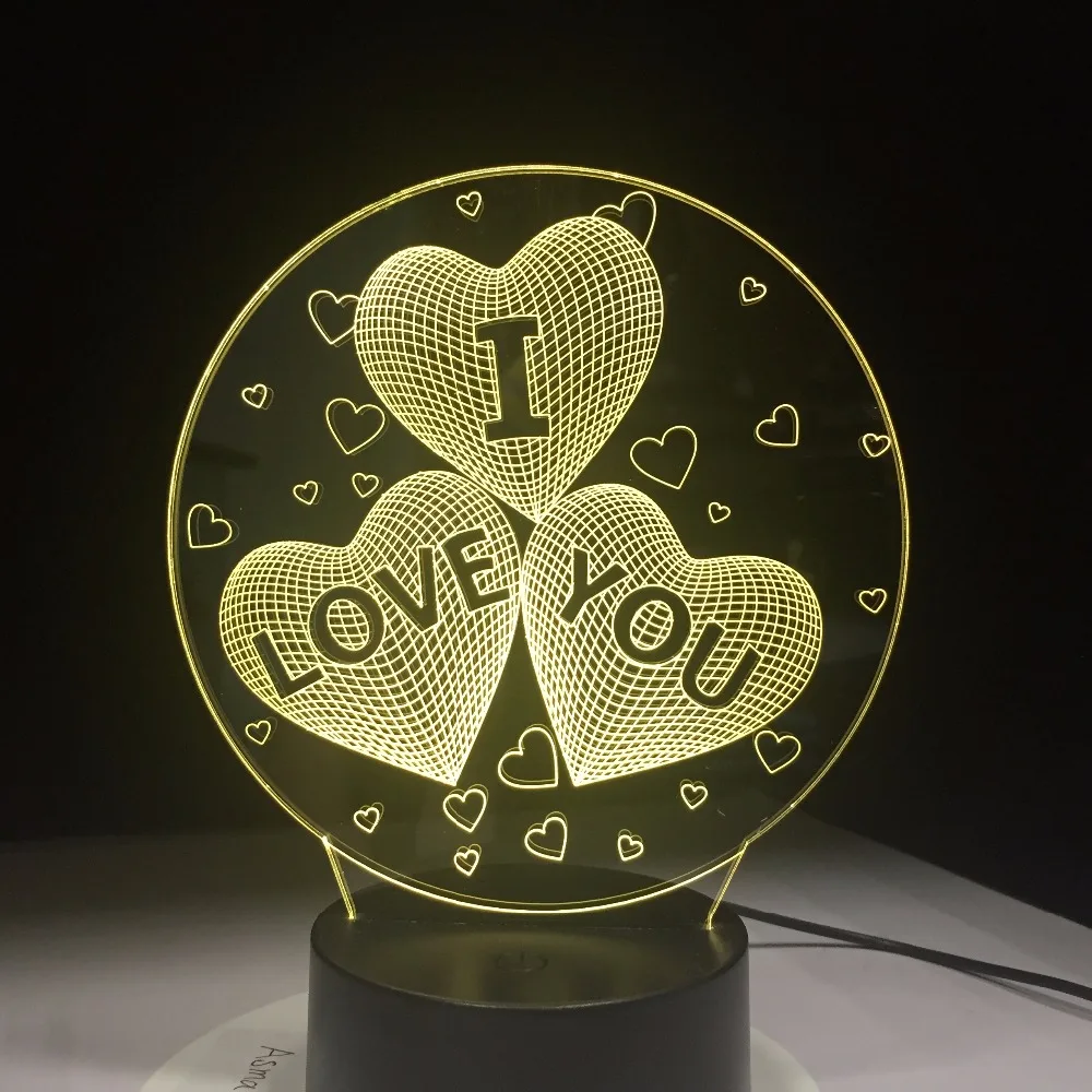 Новейшая Красочная 3D лампа голограмма I LOVE YOU USB акриловые лампы Светодиодная