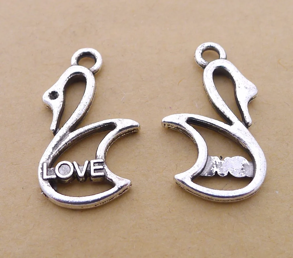 free shipping 50pcs/lot LD2064 antique silver swan shape alloy charm pendant fit jewelry making 16x29mm wholesale | Украшения и