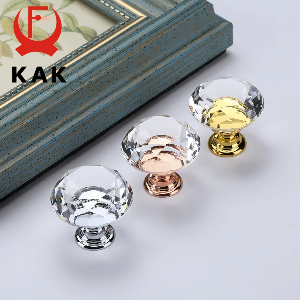 

KAK 30mm Diamond Shape Crystal Glass Knobs and Handles Dresser Drawer Knobs Kitchen Cabinet Handles Furniture Handle Hardware