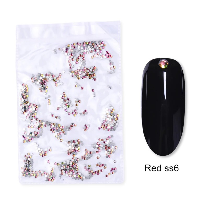 Red ss6 1440 шт./пакет Стразы для ногтей красочные смешанные размеры с плоским основанием, для ногтей Камни DIY 3d-украшения для ногтей маникюр - Цвет: Red ss6