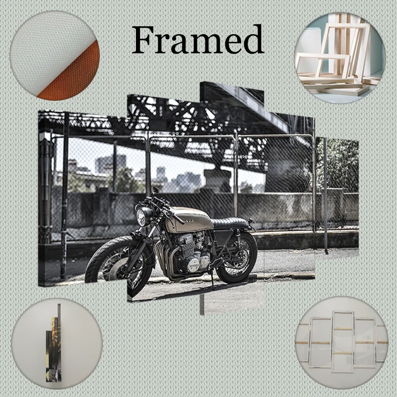 YPHYHD 5 Pieces Modular Wall Paintings Motorcycle Picture Canvas Painting Print Poster Classical Decor Art Modern | Дом и сад