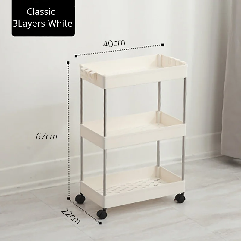 Classic-3Layer-White BR узкие кухонный стеллаж для хранения холодильник стороной наружу полка 2/3/4 слоя подвижные ванная комната Органайзер на колесах из нержавеющей стали Gap держатель - Цвет: Classic-3Layer-White