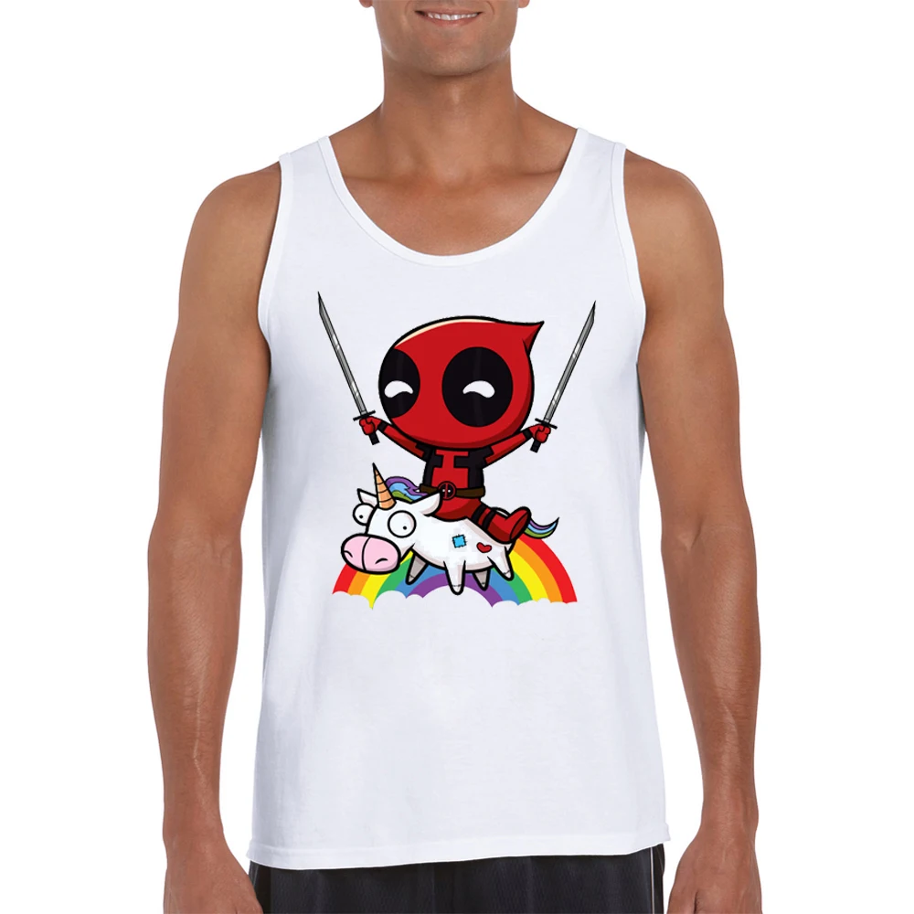 2019 New Arrival Fashion Men Tank Tops Funny Cartoon Deadpoo Riding A Horse Printed Male Tee O-Neck Casual Cool Vest | Мужская одежда