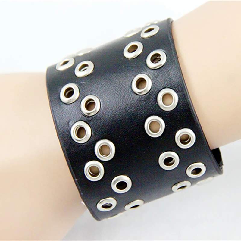 MCSAYS Rocker Punk Jewelry Shoelaces Hole Wide Leather Bracelet Simple-Design Gothic Bangle 80s Hipster Gifts Men's Fashion 4HD |