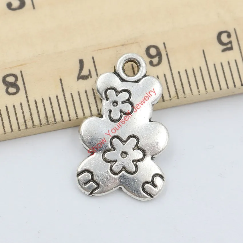 20шт тибетские посеребренные Подвески с цветочным медведем для самостоятельного