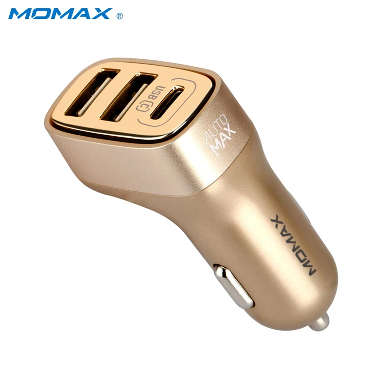 MOMAX Оригинал 1 Тип C (3A) + 2 USB (2.4A) выходы автомобильное Зарядное устройство твердый