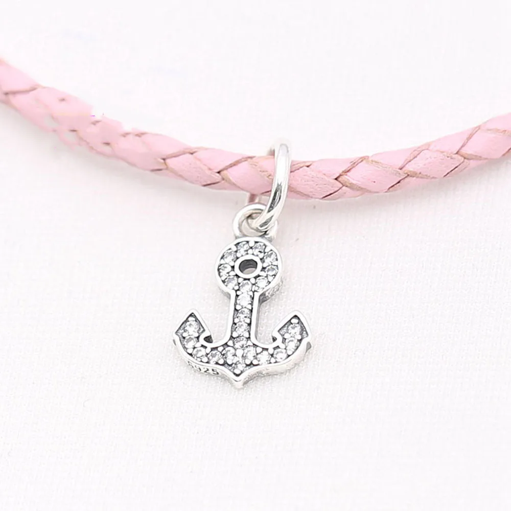 Authentic 925 Sterling Silver Charm Simple Anchor Crystal Pendant Beads For Original Pandora Charm Bracelets & Bangles Jewelry