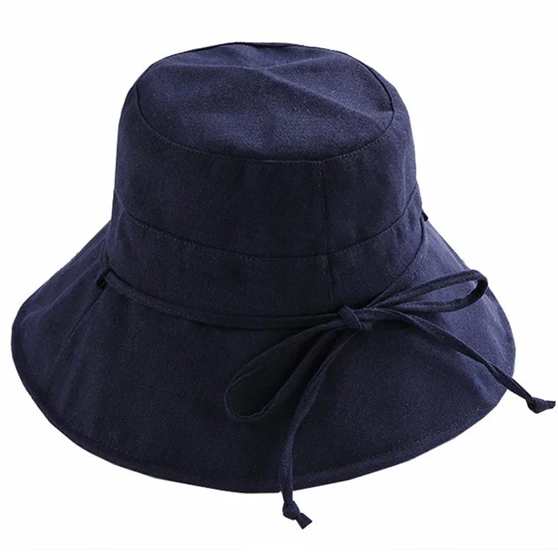 

2019 New Fashion Women Floppy Cotton Sun Hat With Bow Wide Large Brim Cap Summer Beach Foldable Neck Anti-Ultraviolet Hats