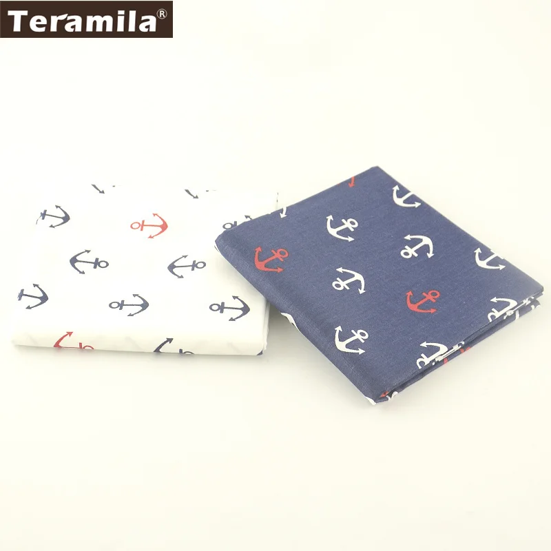 

Teramila 2 Pcs/Lot 50cmx100cm Printed Sea Anchor Pattern Twill Cotton Fabric for Sewing Home Textile Bedding Quilting Decoration
