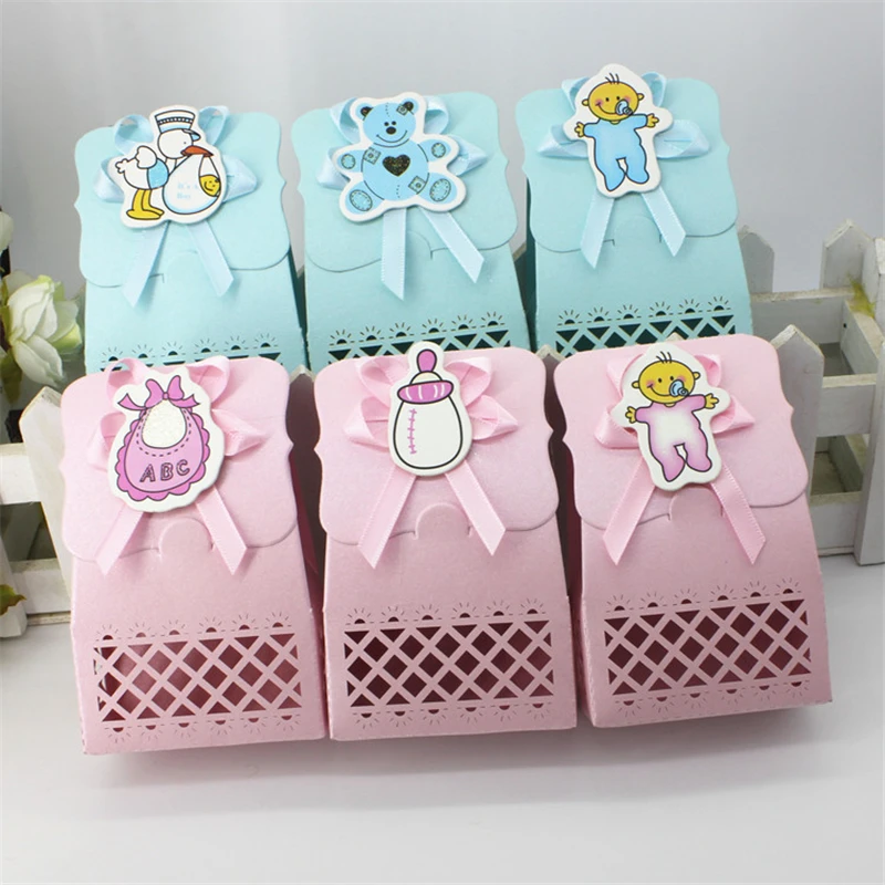 50pcs Baby Shower Event Party Supplies Decoration Boy Paper Baptism Blue Kid Favors Gift Sweet Birthday Bag Candy Box For Guest |