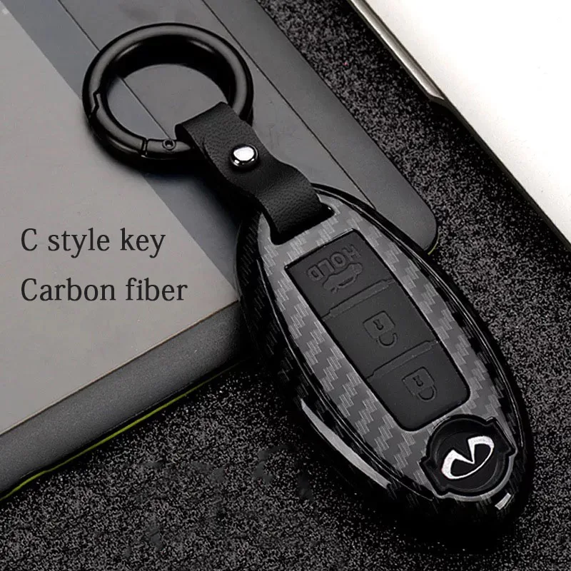 C style Carbon fiber Автомобильные аксессуары для Infiniti Q50L QX50 QX60 QX70L QX80 эсквайр ключ сумка крышка ABS украшения защита ключ чехол для автомобиля - Название цвета: C style Carbon fiber