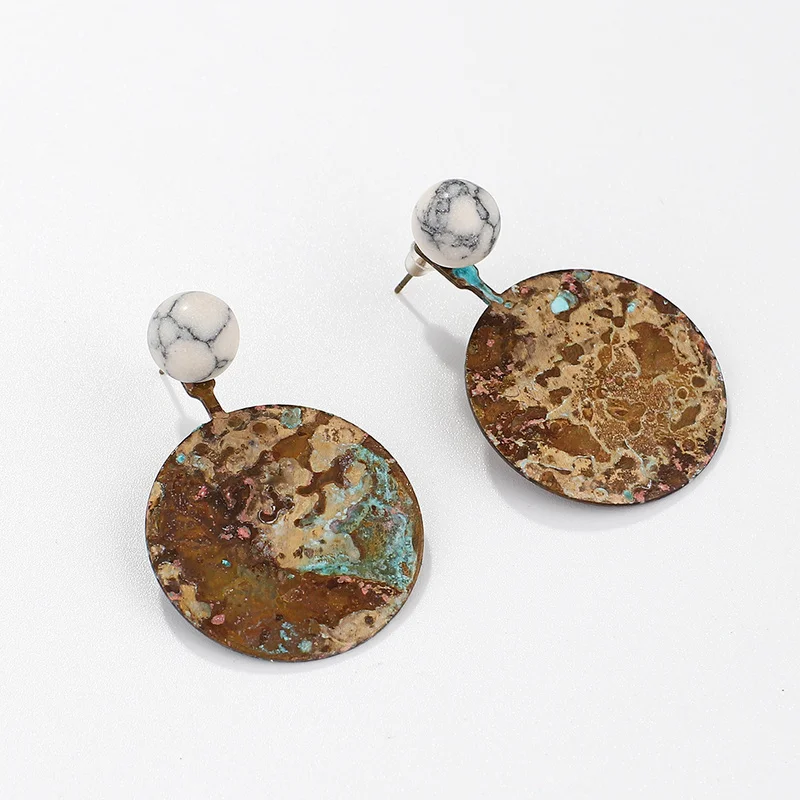 

New Patina Drop Earring Fashion Retro Geometric Round Shape Earrings for Women Bohemian Personality Party Jewelry