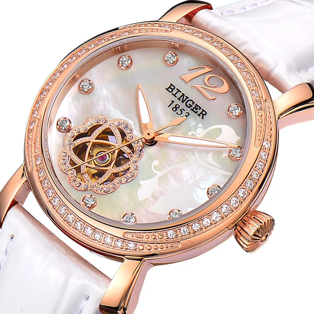 02 Japan MIYOTA Automatic Watches BINGER Brand Women Mechanical Watch Female Form Queen Series Rose Gold Waterproof Diamond - Цвет: 02