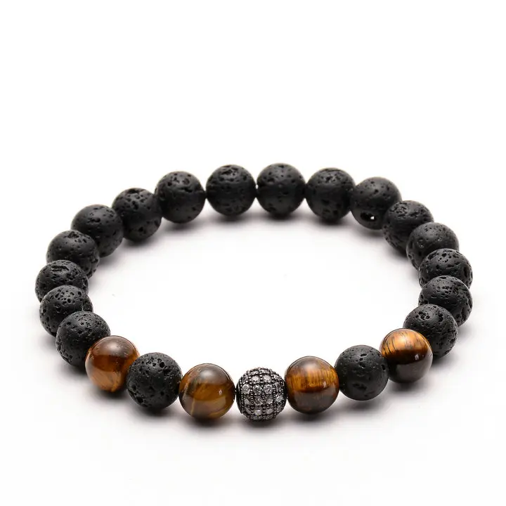 Яркая луна модные ювелирные изделия тигровый глаз камень браслет Лава бисером